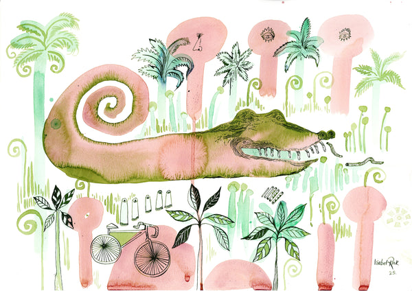 A crocodile on a bicycle