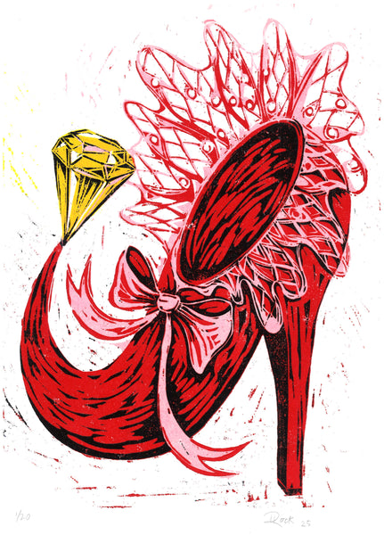 Isabel Rock, Dancing Shoe, Limited edition woodcut.