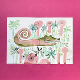 A crocodile on a bicycle